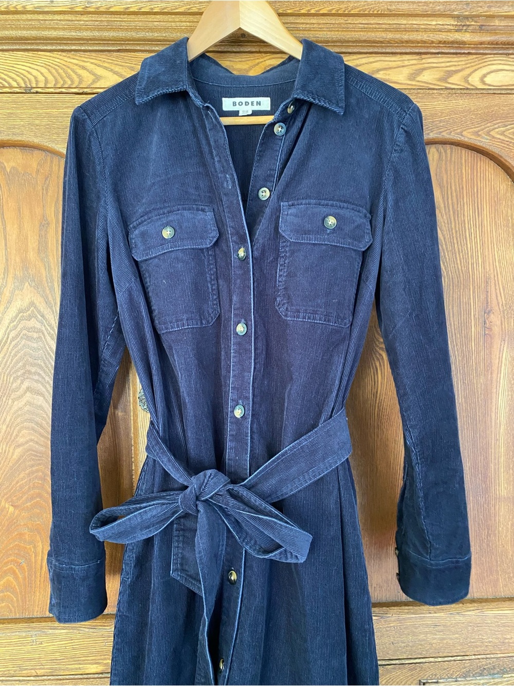 Boden UK 14 US 8 10 navy blue corduroy shirt dress midi dress belt button collar - Picture 2 of 8